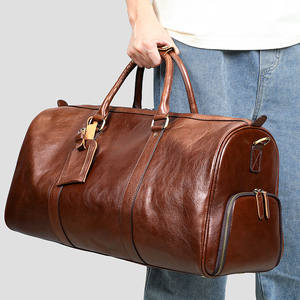 Sac de voyage en cuir véritable 30-40L avec fermeture éclair, sangle réglable, unisexe, décontracté, pour la gym et les voyages - Product Image 6