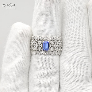 14k Fine White <b>Gold</b> Natural 6x4mm Octagon Tanzanite Gemstone <b>Cocktail</b> <b>Ring</b> 1.1mm Pave Diamond Halo Wedding <b>Ring</b> Ready To Ship - Product Image 5