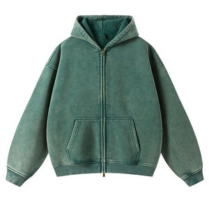 Sudadera con capucha Blank Boxy Full Face Zipper Sudaderas con capucha personalizadas de gran tamaño Acid Stone Washed Fleece Basics chaqueta de mezcla de algodón para hombres - Product Image 2