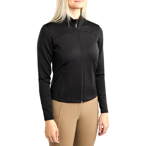 Chaqueta de equitación para mujer, corte ajustado, con cremallera, abrigo para jinete, elástica, transpirable, ropa deportiva para exteriores, color negro - Product Image 1