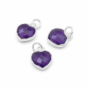 Heart Shape Amethyst Gemstone <b>Charm</b> Pendant 925 Silver Bezel Setting Trendy Style Unisex Jewelry for Everyday Wear Party - Product Image 1
