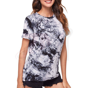 Camiseta de Mujer con Estampado Tie Dye, Manga Corta, Cuello Redondo, Corte Regular, Informal, Transpirable, Tejida, 100% Algodón, para Primavera/Verano - Product Image 1