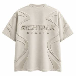 T-shirt Homme Oversize à Manches Courtes avec Logo Gaufré sur le Devant, Col Rond Tricoté Style Vintage, 100% Coton, Personnalisable - Product Image 2