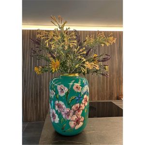 Jarrón Decorativo de Metal con Estampado Floral para Decoración del Hogar, Maceta Artesanal para Sala de Estar, Centro de Mesa de Lujo con Toque Dorado - Product Image 6