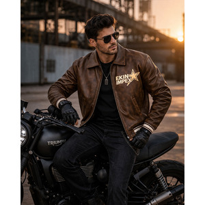 Chaqueta de Cuero para Hombre Ekin USA Edición Marrón, Estilo Bomber Americano, Estilo Urbano, Invierno, Transpirable, Cuero Natural Premium - Product Image 3