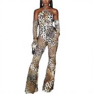 Women's <b>Leopard</b> <b>Print</b> Two Piece <b>Jumpsuit</b> Sexy & Club Sleeveless Wide Leg Summer Outfit Quick Dry Spandex/Polyester - Product Image 2