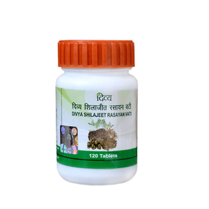 Divya <b>shilajeet</b> rasayan vati 40gm IHO ayurvedic healthcare supplement strength and semen enhancer vata shamak herbal wellness - Product Image 1