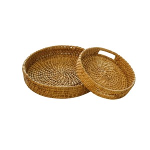 Handwoven Natural Rattan Serving <b>Tray</b> with Handles <b>Round</b> Decorative Wicker <b>Tray</b> for Coffee <b>Table</b> Home Decor & Kitchen Organizer - Product Image 5