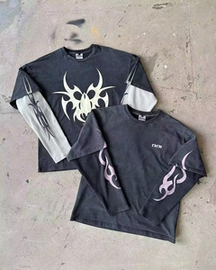 Camiseta Gráfica Vintage Estilo Streetwear con Efecto Desgastado, Algodón de Alta Calidad, Doble Capa, Manga Larga, Doble Dobladillo, Impresión DTG, Corte Recortado para Hombre - Product Image 6