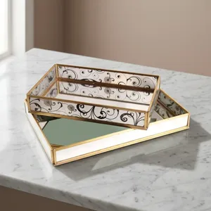 Plateau de rangement en verre de luxe moderne ARTISAN DESIGN, cadre en laiton, forme rectangulaire, utilisation sur bureau, design empilable, finition laquée - Product Image 2