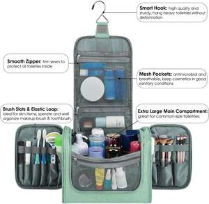 Bolsa de Aseo Colgante Grande Resistente al Agua, Organizador de Maquillaje y Cosméticos de Viaje para Mujeres y Hombres, Verde, con Espacio para Tijeras de Pelo - Product Image 2