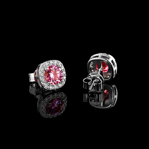 Luxury 925 Silver <b>Stud</b> <b>Earrings</b> With Pink Zircon Center And Diamond Halo For Women Everyday Wear - Product Image 1