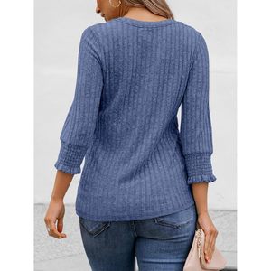 2025 chemisiers décontractés pour femmes tenues d'affaires avec Logo brodé été 3/4 manches hauts T-Shirts pour dames - Product Image 1