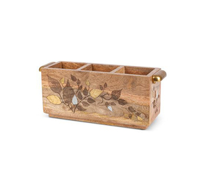 Customized Wooden Caddy Organizer with Triple <b>Storage</b> Compartments <b>for</b> Dining Table and Kitchen Use - Product Image 2