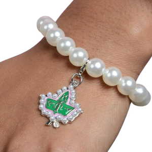   Pulsera de Perlas Rosas y Verdes con Dije de Hoja de Hiedra Estampada en Oro, Elegante Joyería para Mujer, Regalo de Moda para Hermandades - Product Image 1