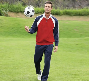 Conjunto de Chaqueta Roja con Cierre Frontal y Pantalones Deportivos Azul Marino para Hombre, Informal, Transpirable, 100% Seda, Chándal Moderno para Hacer Ejercicio - Product Image 4