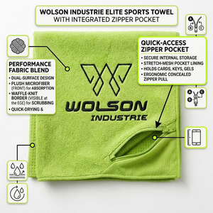 Bright Green Adjustable Microfiber <b>Sweat</b>-Inducing Waist Trimmer <b>Towel</b> Zipper Pocket Sports Gym Accessory for Unisex Use - Product Image 4