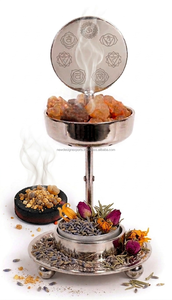 Brûleur en laiton réglable gravé 7 chakras argenté - Product Image 6