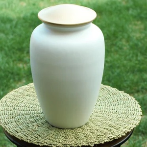 White Enamel Cremation Urn Metal <b>Memorial</b> Urn Casted <b>Grave</b> Burial Vessel Adult Use Custom Design - Product Image 5