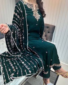 Última Colección de Verano: Conjunto Salwar Kameez de Seda Artística Pesada con Bordado, Listo para Usar, Top, Pantalón y Dupatta para Bodas y Fiestas - Product Image 5