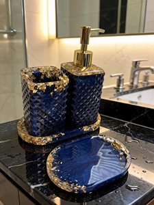 ILAHI's Sky Blue Luxury Acrylic Resin Three-piece Modern Portable <b>Bathroom</b> <b>Set</b> Flower Design Home <b>Accessories</b> Uttar Pradesh - Product Image 1