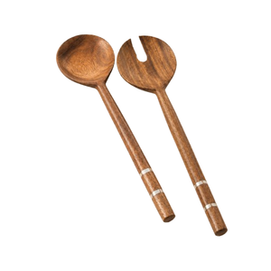 Juego de utensilios para servir ensalada de madera ecológicos de moda con logotipo personalizado, cuchara y tenedor de madera con mango a rayas, juego de 2 piezas - Product Image 4