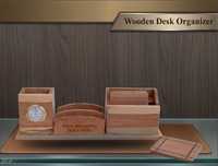 Organisateur de bureau en bois de qualité supérieure avec drapeau indien et pilier Ashoka |   Accessoire de bureau, organisateur de bureau en bois avec Ashoka