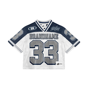 Camiseta de fútbol de malla oversize con cuello en V, manga corta, transpirable, con estampado de letras, estilo urbano, personalizada por sublimación - Product Image 1