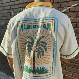 Chemise à manches courtes pour homme, motif palmier tropical, style printemps-été, 100% coton, confortable et ample, Rainbow Spray - Product Image 3