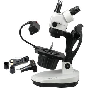 Microscope stéréoscopique trinoculaire numérique pour gemmologie, grossissement 3,5X-90X, double éclairage - Product Image 1