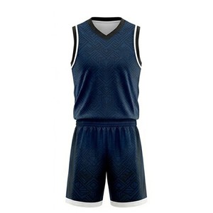 Ensemble de maillot de basketball unisexe bleu foncé 2026 – Débardeur sans manches col en V et short noir dégradé, respirant et anti-humidité - Product Image 1