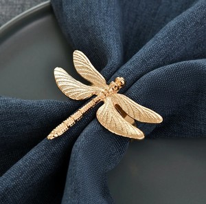 Ensemble d'anneaux de serviette en métal avec motif de libellule dorée, porte-serviettes décoratifs en forme d'insectes, accessoires de table de luxe - Product Image 3