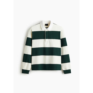 Men's Custom Logo Vintage Heavyweight <b>T</b>-<b>shirt</b> Oversized Cotton <b>Stripe</b> Rugby <b>Long</b> <b>Sleeve</b> Polo Sweatshirt Street Clothing OEM - Product Image 1