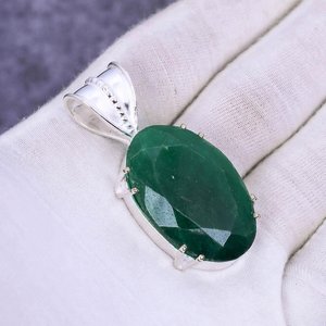 จี้มรกตแซมเบียทำมือ เงินแท้ สไตล์โบฮีเมียน เครื่องประดับอัญมณีธรรมชาติ สร้อยคอขายส่ง - Product Image 6