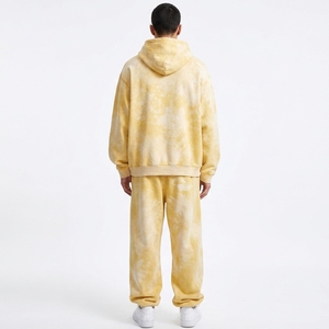 Men's Winter Vintage <b>Yellow</b> Hooded Acid Wash Breathable <b>Tracksuit</b> Set Solid Color Casual Loose Fit Full Length Polyester - Product Image 2
