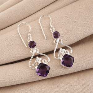African Amethyst Sterling <b>Silver</b> <b>Earrings</b> Two Stone Boho <b>Dangle</b> <b>Earrings</b> Handmade Gemstone Jewelry Gift for Women - Product Image 5