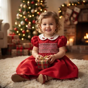 Vestido Geométrico Rojo Navideño para Bebés y Niñas, Ecológico, Transpirable, al por Mayor, Precio de Fábrica ODM OEM, Premium - Product Image 2