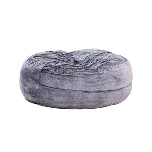 Moderno Pouf Rotondo da 5 Piedi in Morbida Pelliccia Sintetica Viola con Imbottitura in Memory Foam - Product Image 5