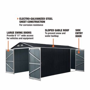 โรงจอดรถโลหะ TMG-MS1020A 10 'x 20' พร้อมประตูหน้าคู่และประตูทางเข้าด้านความสูงสูงสุด7'8 "พื้นที่185ตารางฟุต - Product Image 4