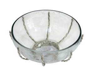 Elegant Clear Hammered Glass Fruit Bowl with Twisted <b>Silver</b> <b>Wire</b> Nest Base - Modern Decorative Tabletop Centerpiece Bowl - Product Image 2