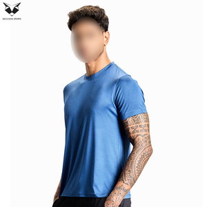 Camiseta de Punto de Manga Corta con Cuello Redondo, Ajustada, Azul, para Hombre, de Secado Rápido, Informal, de Color Sólido, para Hacer Ejercicio en el Gimnasio, del Mejor Proveedor - Product Image 2