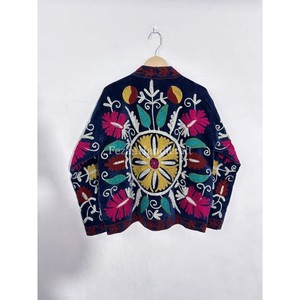 Blue Velvet Jacket <b>Coat</b> Uzbek Embroidery Jacket With Inside Cotton Lining Boho Chic Jacket Women's Casual Jacket - Product Image 6