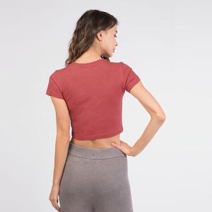 Jersey recortado informal para mujer, Top corto de Yoga para entrenamiento, ropa deportiva holgada de manga corta, colección de verano al por mayor - Product Image 5