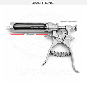 กระบอกฉีดยาอัตโนมัติสำหรับสัตว์ ขนาด 50 มล. Hank Roux Revolver Syringe Lure Lock Hub ตัวกระบอกทองเหลือง แก้ว  ขนาด 1 ถึง 5 มล. สำหรับฉีดหลายโดส - Product Image 4
