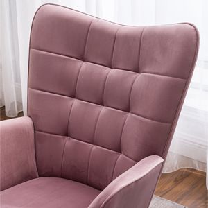 Fauteuil d'appoint contemporain Leiria en velours soyeux capitonné avec ottoman en mauve pour salon - Product Image 6