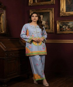 Ensemble coordonné tendance en polycoton à imprimé numérique naturel, style décontracté, prix de gros, vêtement ethnique, bleu ciel - Product Image 1