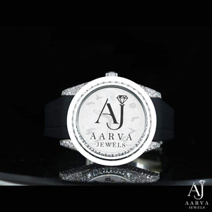 Montre mécanique à cadran blanc, boîtier rond plaqué rhodium, lunette en cristal, bracelet en silicone, montre-bracelet élégante - Product Image 1