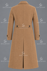 <b>Men's</b> <b>Long</b> <b>Wool</b> <b>Overcoat</b> Double Breasted Notched Lapel Slim Fit Winter Coat Brown Thick Material Classic Style - Product Image 5