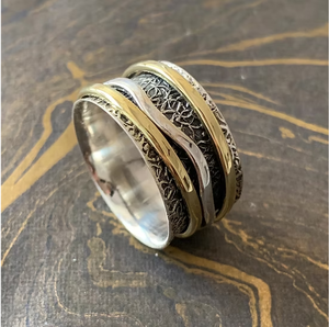 Handmade 925 Sterling <b>Silver</b> <b>Spinner</b> <b>Ring</b> Luxury Minimalist Textured Wide Band <b>Ring</b> Meditation Jewelry Manufacturer - Product Image 1