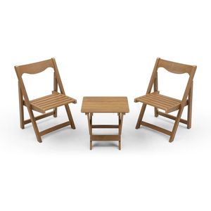 HIPS Material <b>Foldable</b> Small Outdoor Bistro Set with 2 Chairs and Rectangular Teak <b>Table</b> <b>Garden</b> Targeted Furniture - Product Image 1